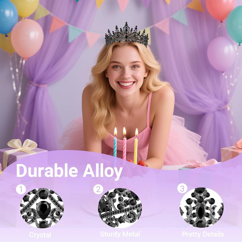 Queenship Tiara Crown for Women, Queen Tiara for Birthday Prom Bridal Party Custome Black - Image 3